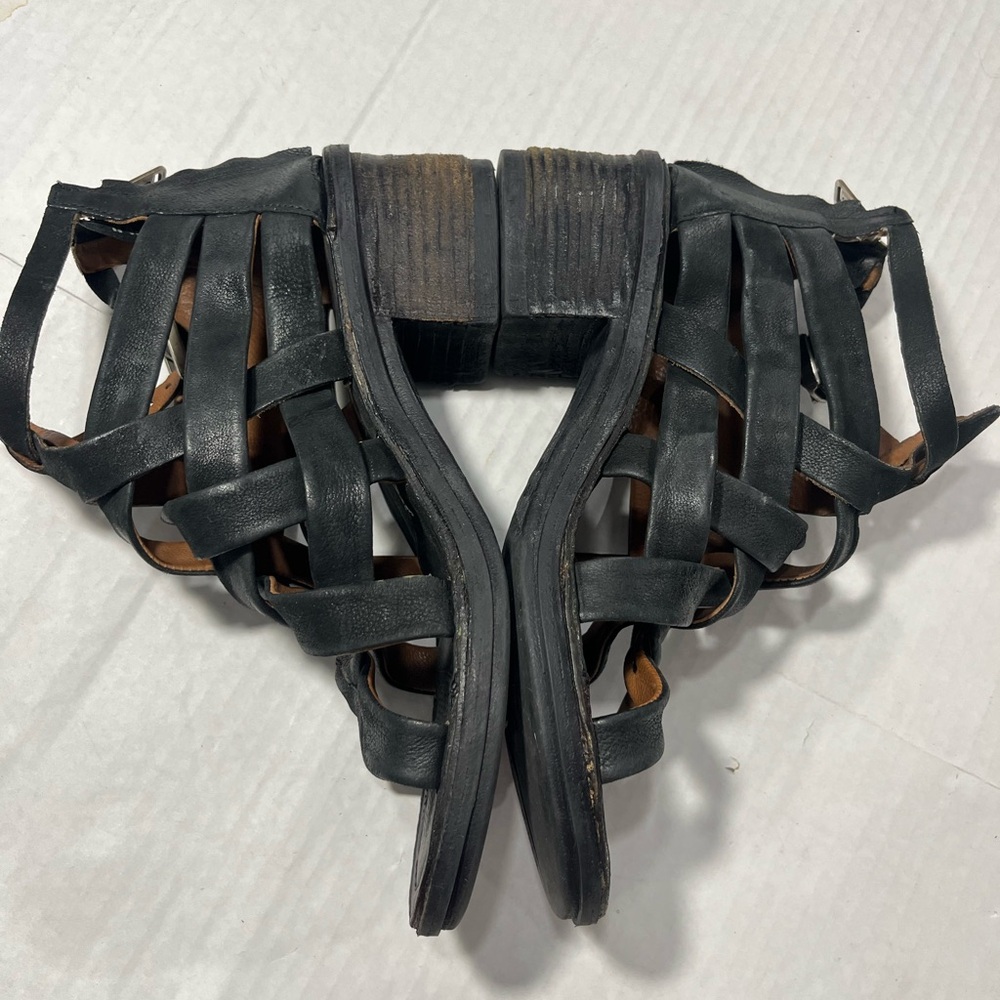 A.S. 98 BLACK LEATHER STRAPY HEELED SANDAL - Picture 16 of 16